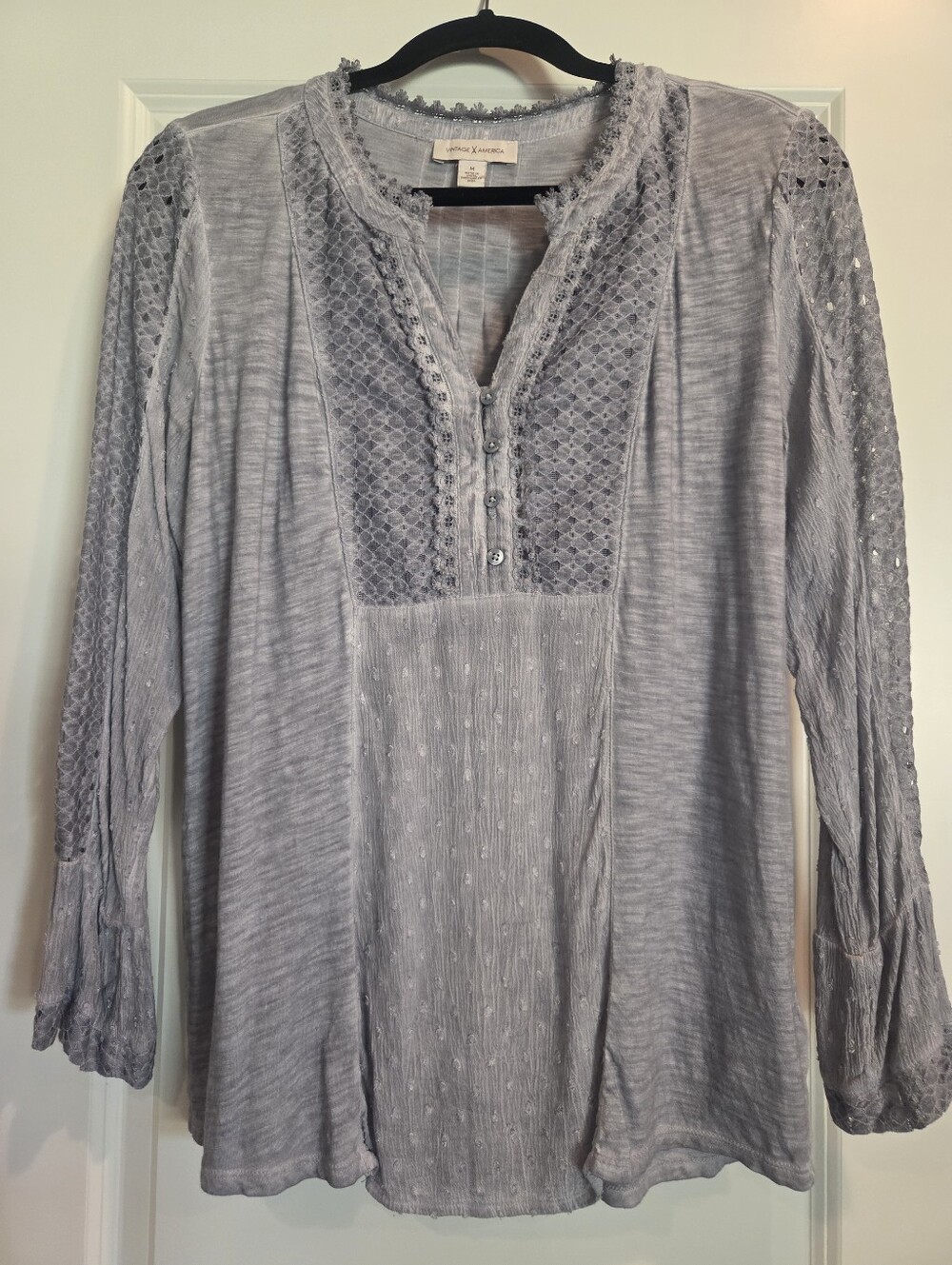 Light Blue Lace-Panel Peasant Tunic
